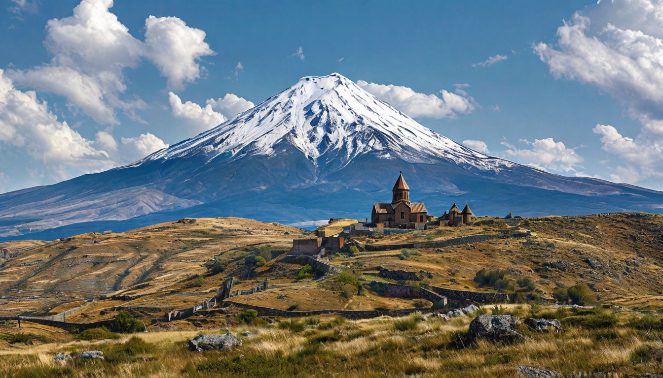 Арарат и монастырь Хор Вирап, снежная вершина