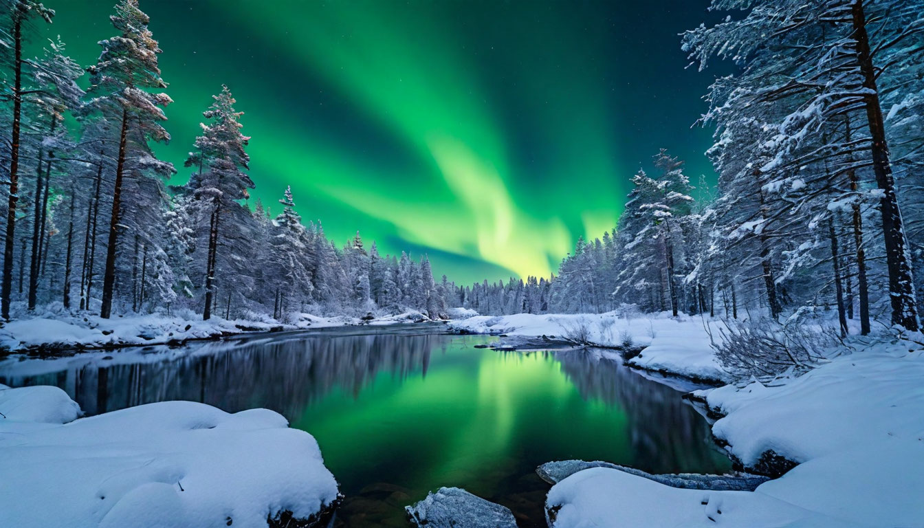 Карелия зимой, северное сияние