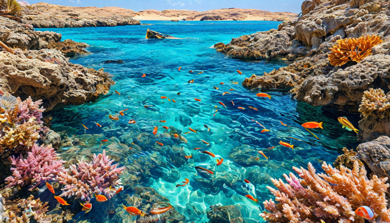 Красное море Египет, коралловый риф с тропическими рыбами