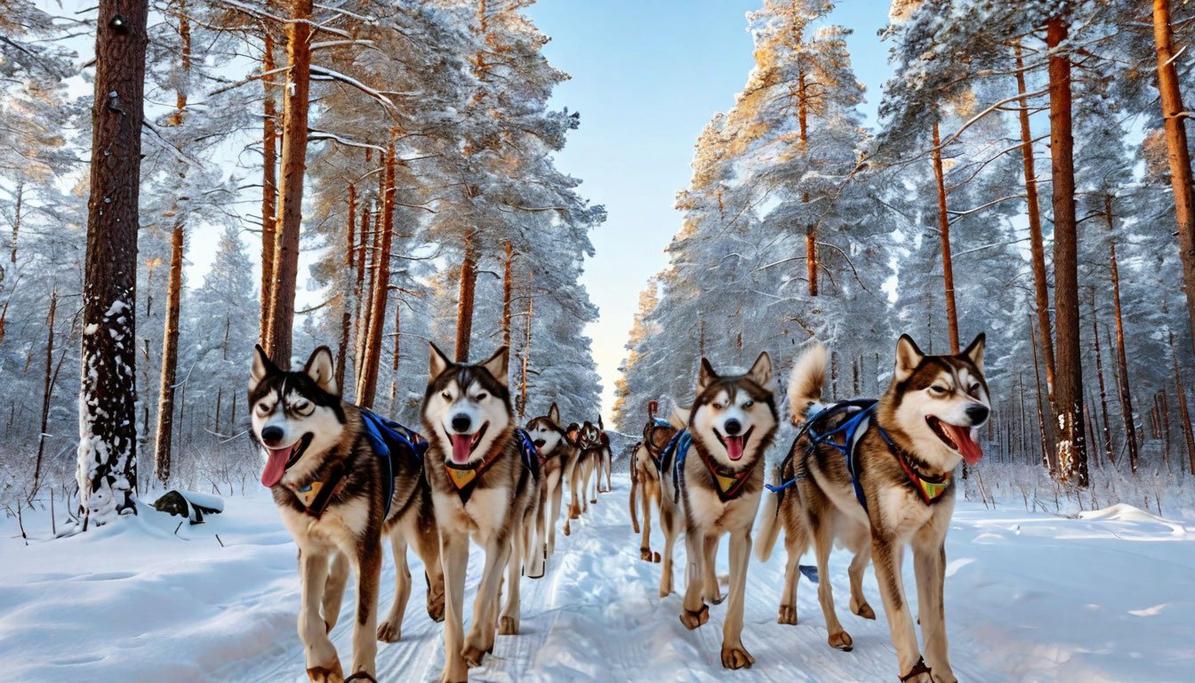 Хаски-сафари Лапландия Финляндия упряжка зима
