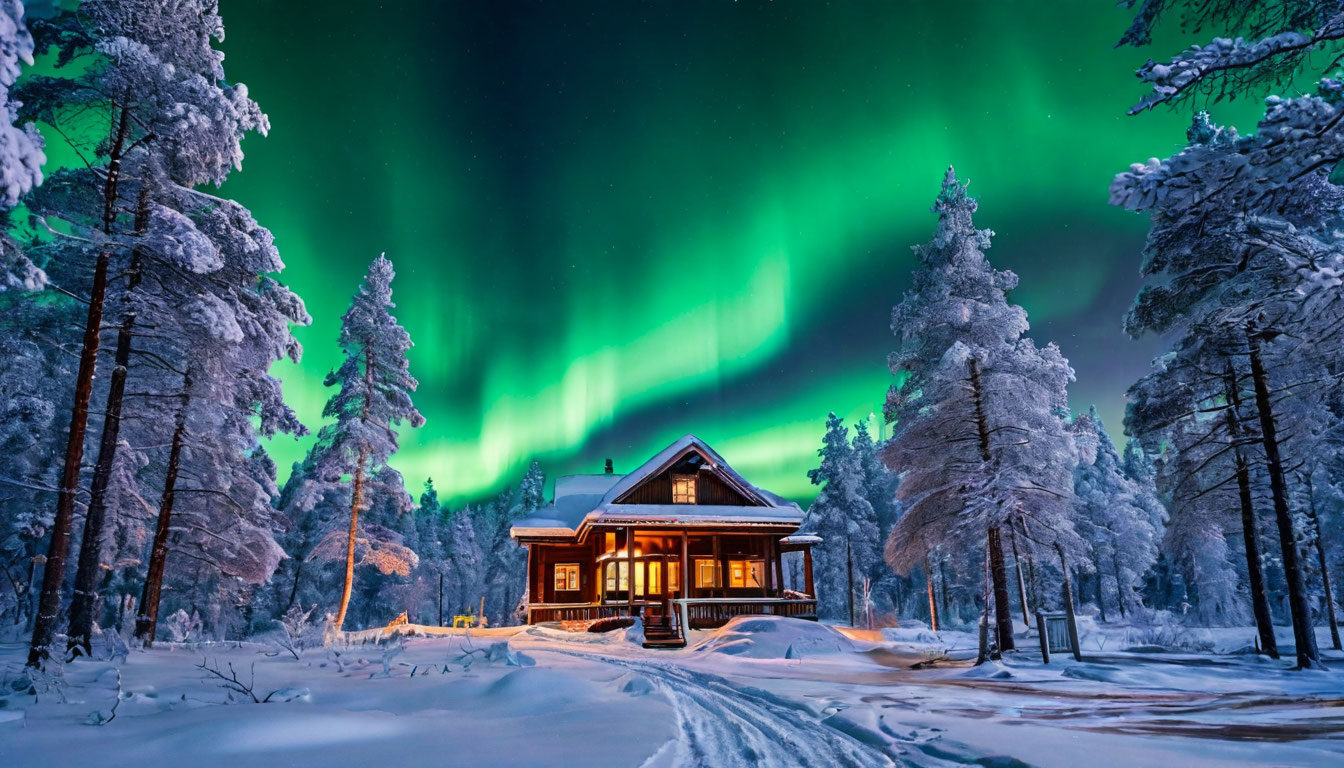 Северное сияние Лапландия Финляндия зимой