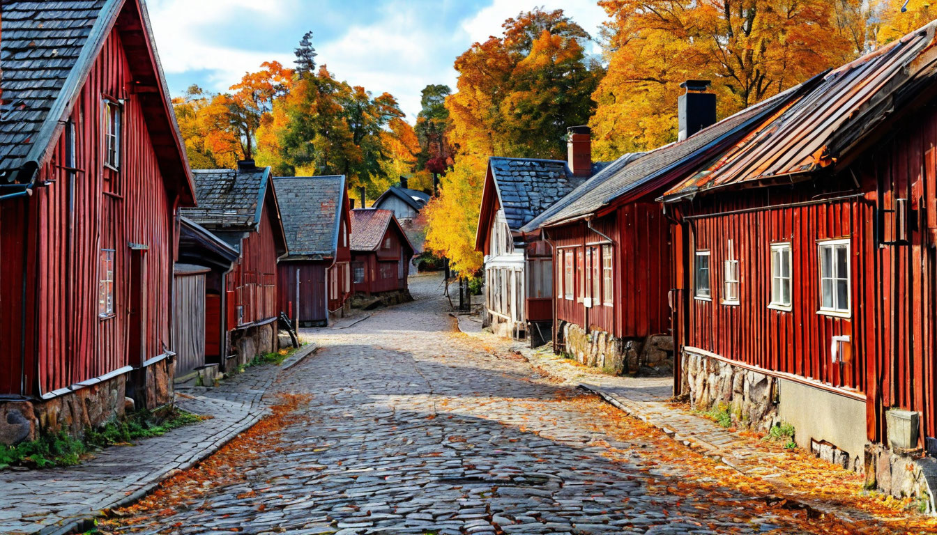 Порвоо старый город Финляндия деревянные склады река