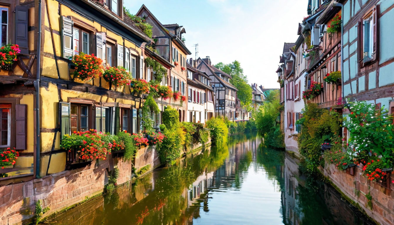 Кольмар Эльзас Маленькая Венеция Франция фахверковые дома каналы
