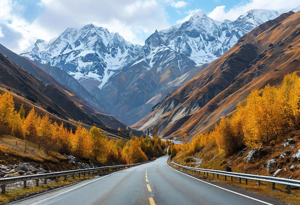 Военно-Грузинская дорога живописный серпантин Кавказ осенью
