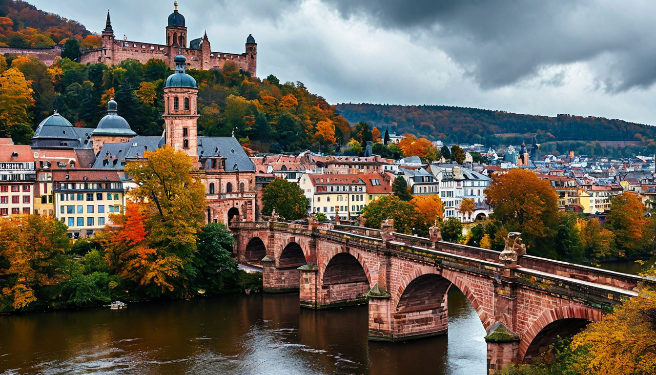 Замок Гейдельберг Германия Старый мост река Неккар