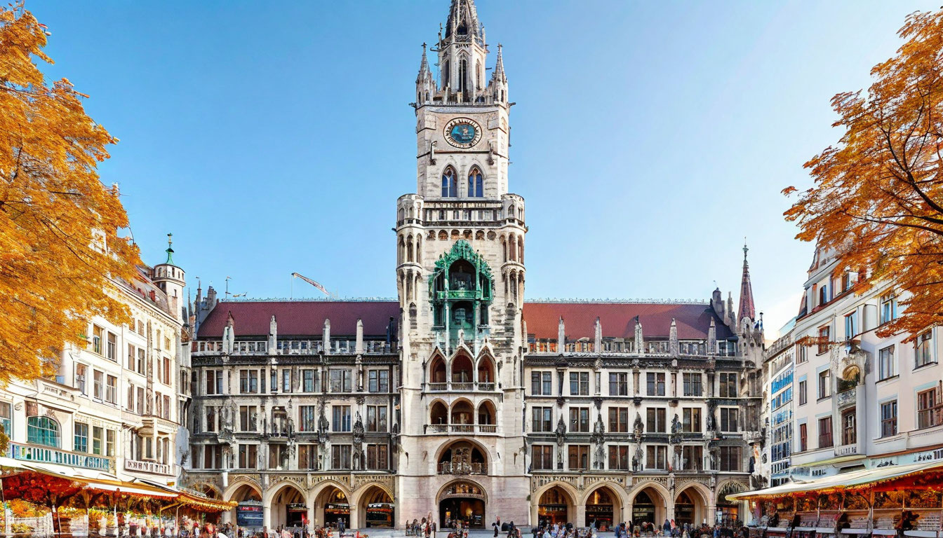 Мариенплац Мюнхен Германия Новая ратуша башня курантов