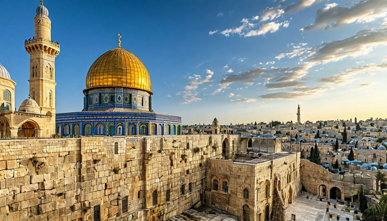 Иерусалим Купол Скалы, золотой купол и синее небо