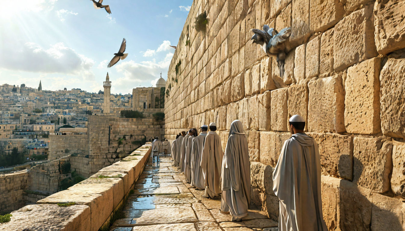 Стена Плача в Иерусалиме, верующие у главной иудейской святыни