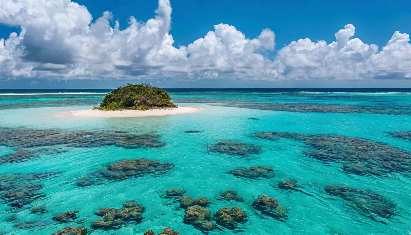 Маленький коралловый островок Лос-Рокес, белый песок и бирюзовая вода вокруг, никого