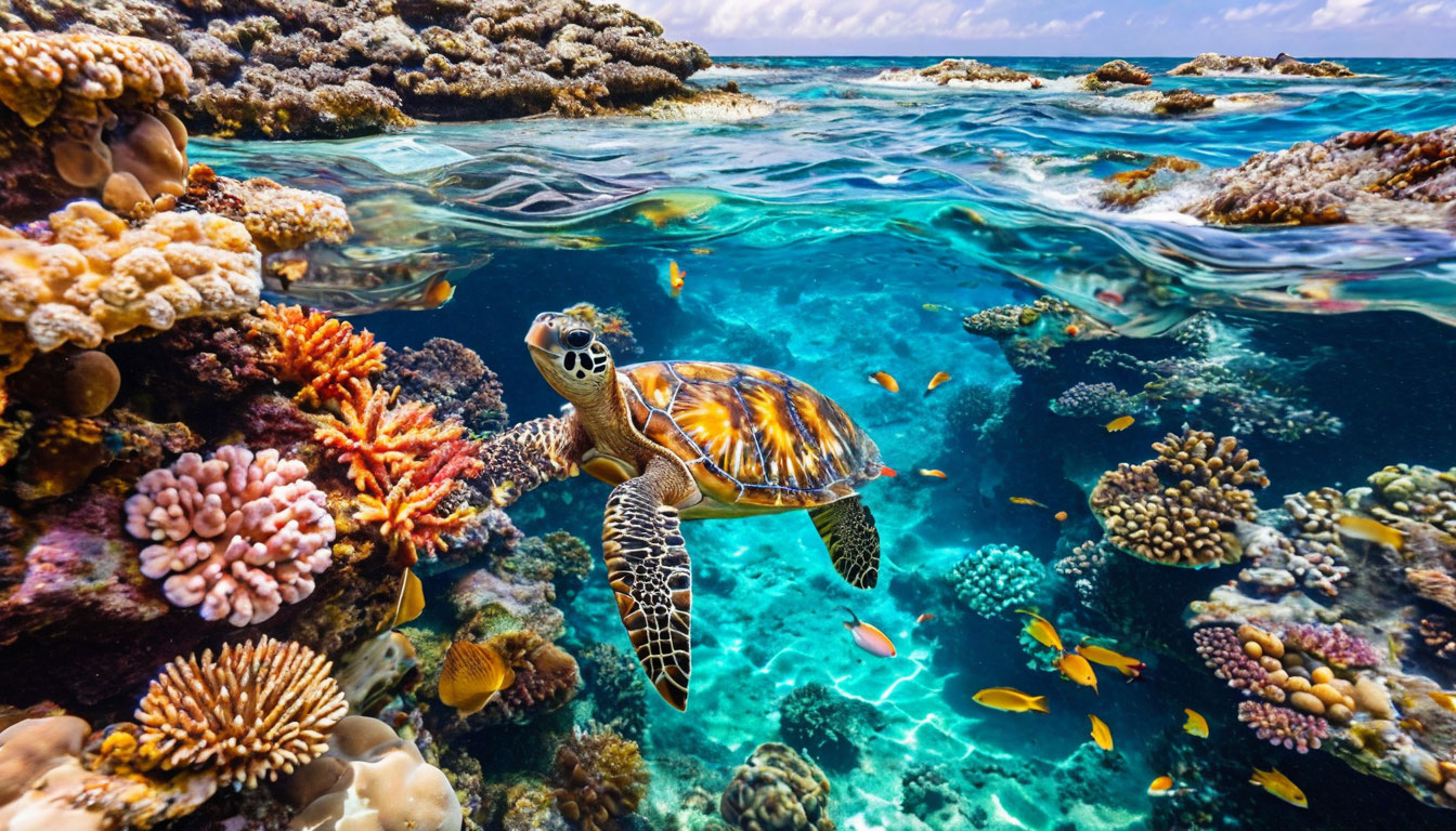 Снорклинг Лос-Рокес, коралловый риф с морскими черепахами и яркими рыбами в прозрачной воде