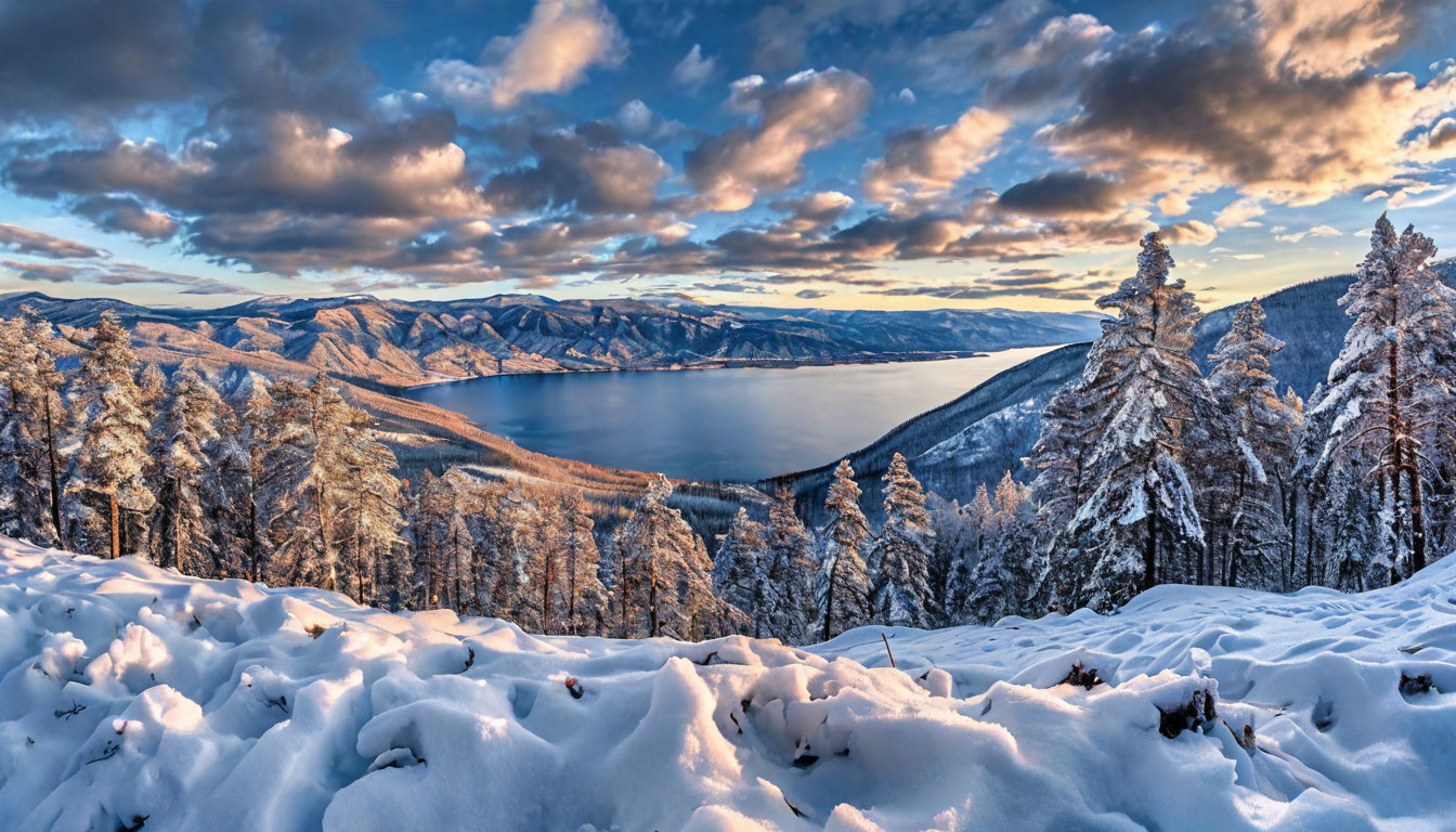 Панорама хребта Хамар-Дабан и Байкала с вершины горнолыжного курорта Мамай