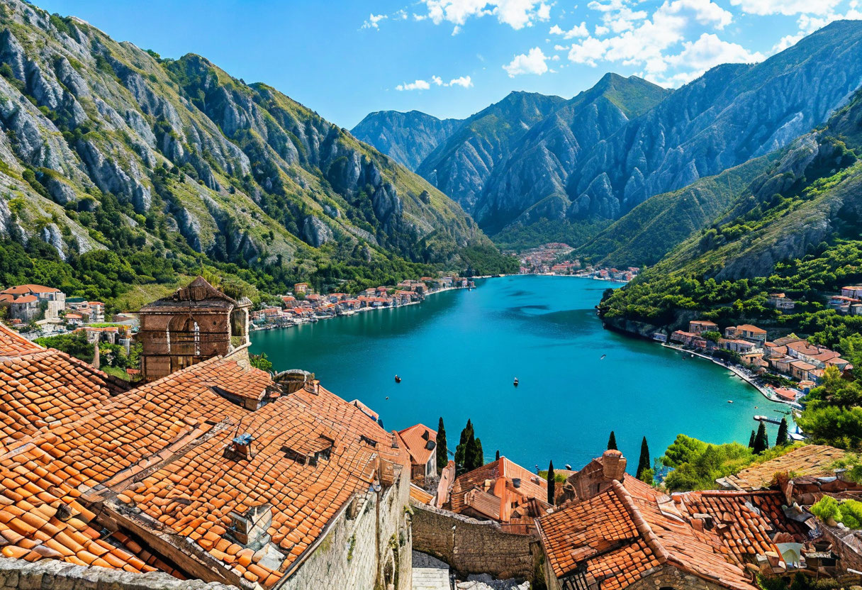 Панорама Которской бухты с крепости Святого Иоанна Черногория