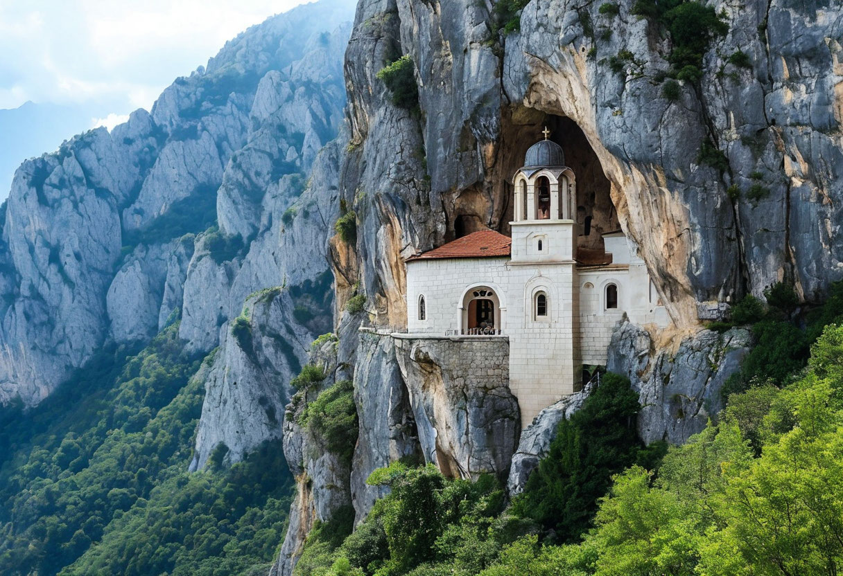 Монастырь Острог Черногория вертикальная скала