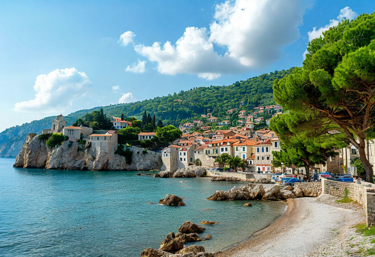 Петровац Черногория пляж кипарисы старый город