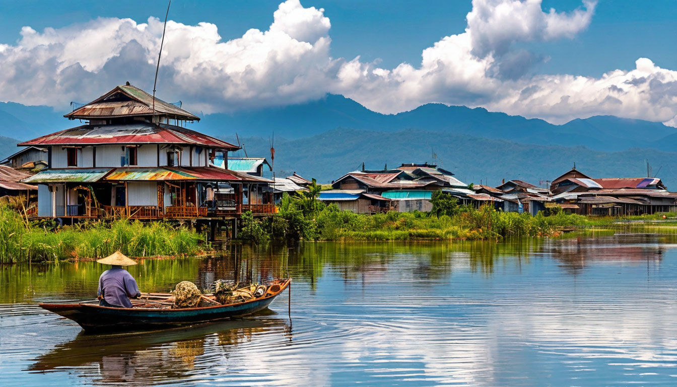 Озеро Инле — рыбаки, гребущие ногой