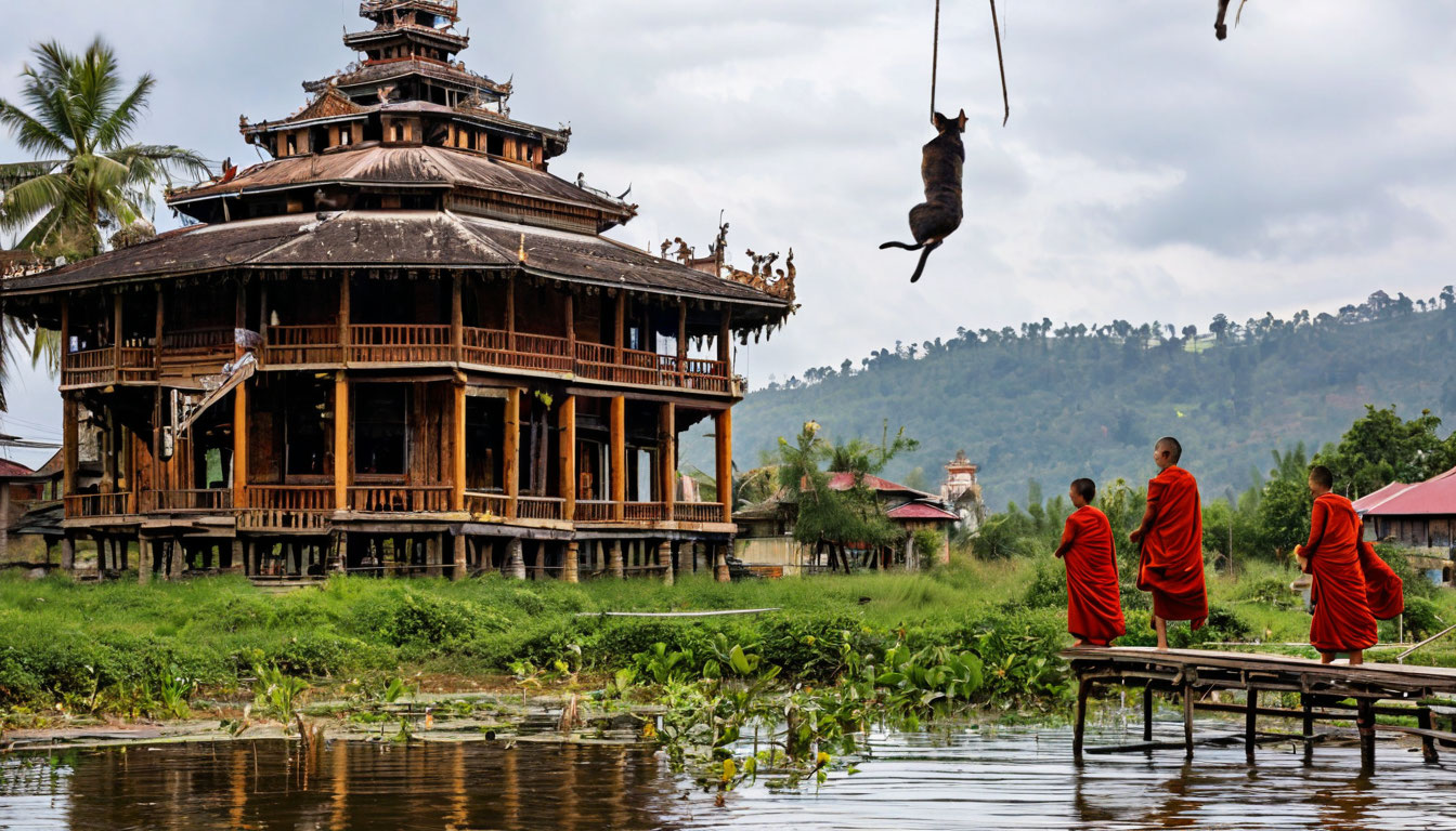 Монастырь Прыгающих Кошек на озере Инле