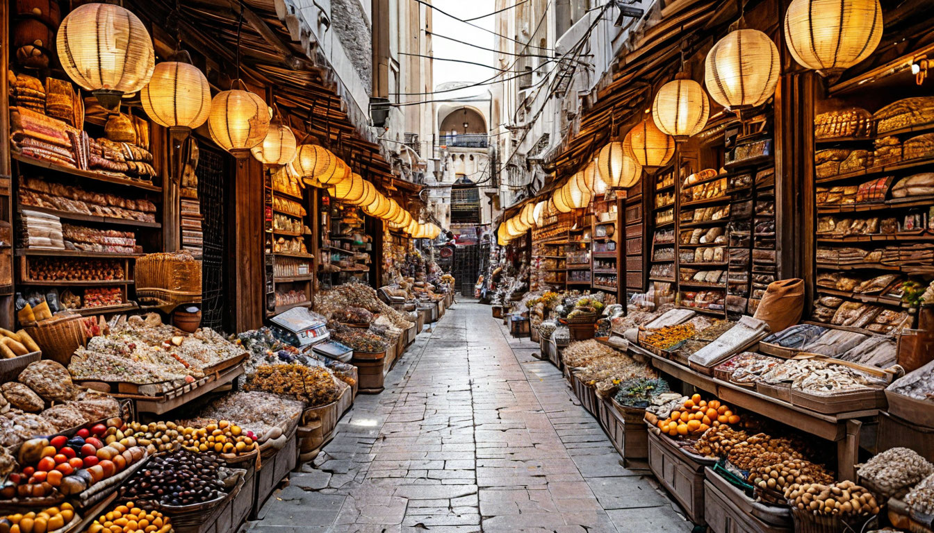 Старый рынок Матрах в Маскате Оман, узкие улочки с лавками специй, ладана и ткани