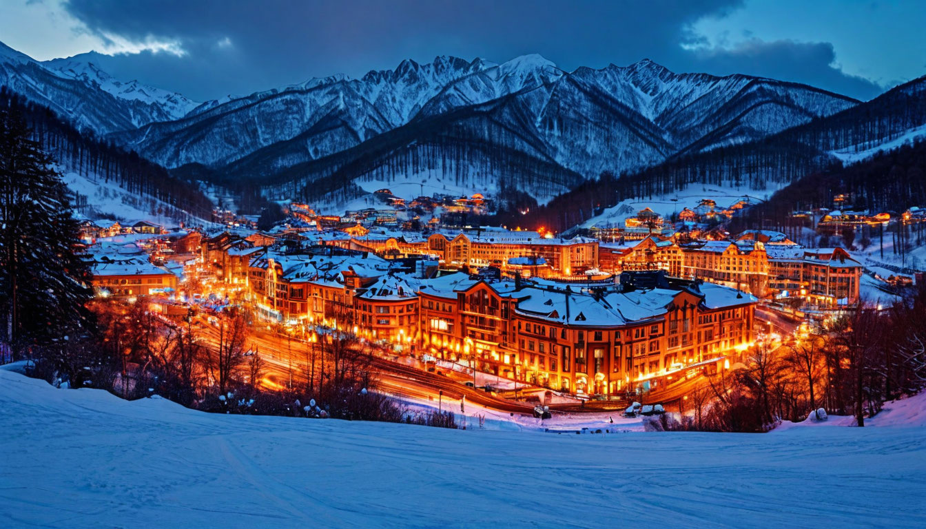 Ночное катание на Розе Хутор: подсвеченные трассы и огни горнолыжного курорта