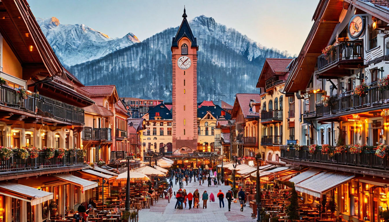 Горная деревня Роза Хутор в Красной Поляне: альпийская архитектура и рестораны