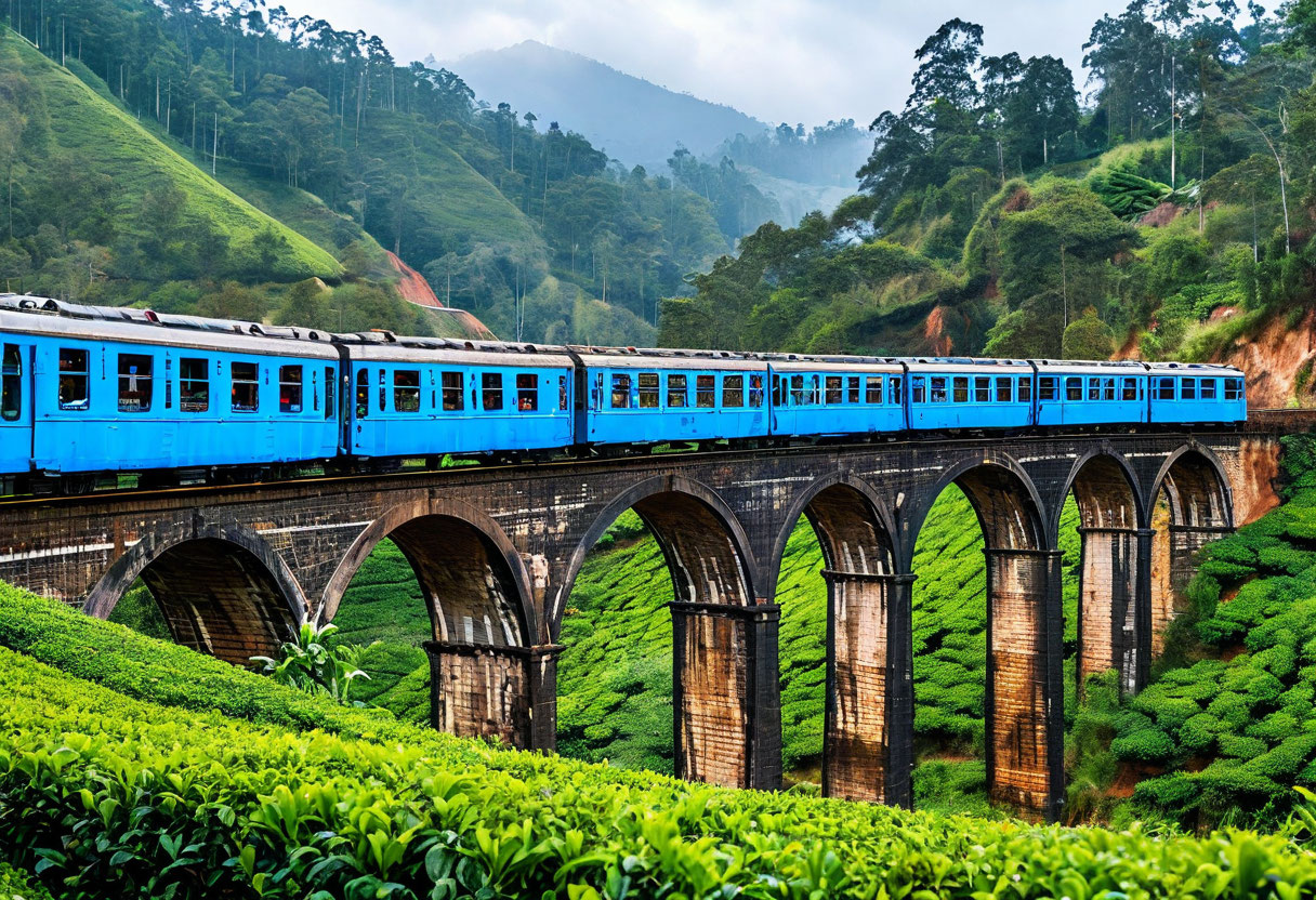 Эла Девятиарочный мост Шри-Ланка поезд через чайные плантации