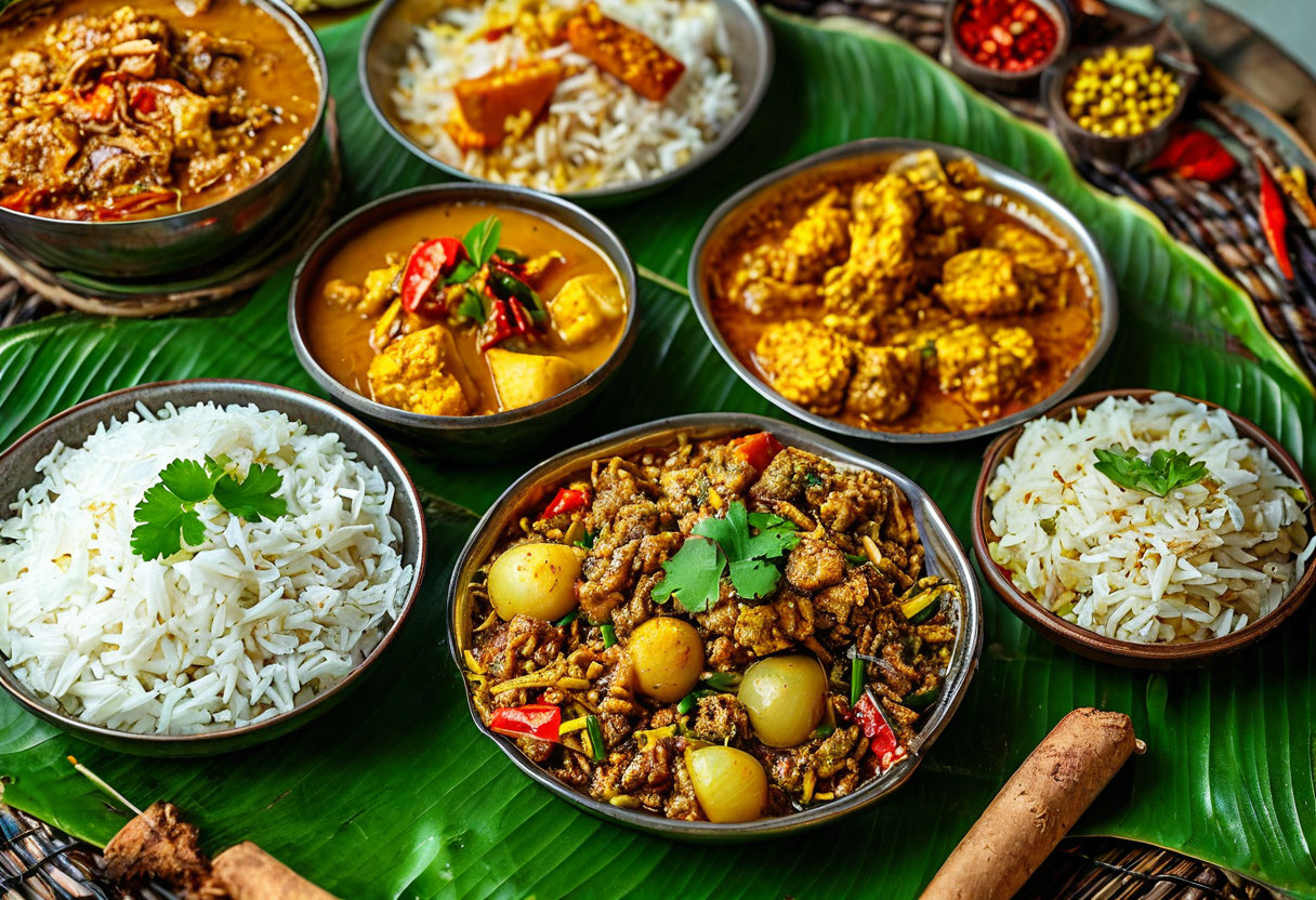 Шри-ланкийский рис с карри традиционная подача