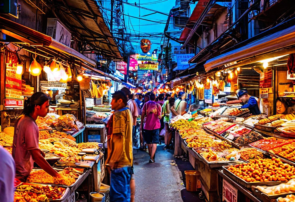 Улица Каосан ночной рынок Бангкок Таиланд уличная еда
