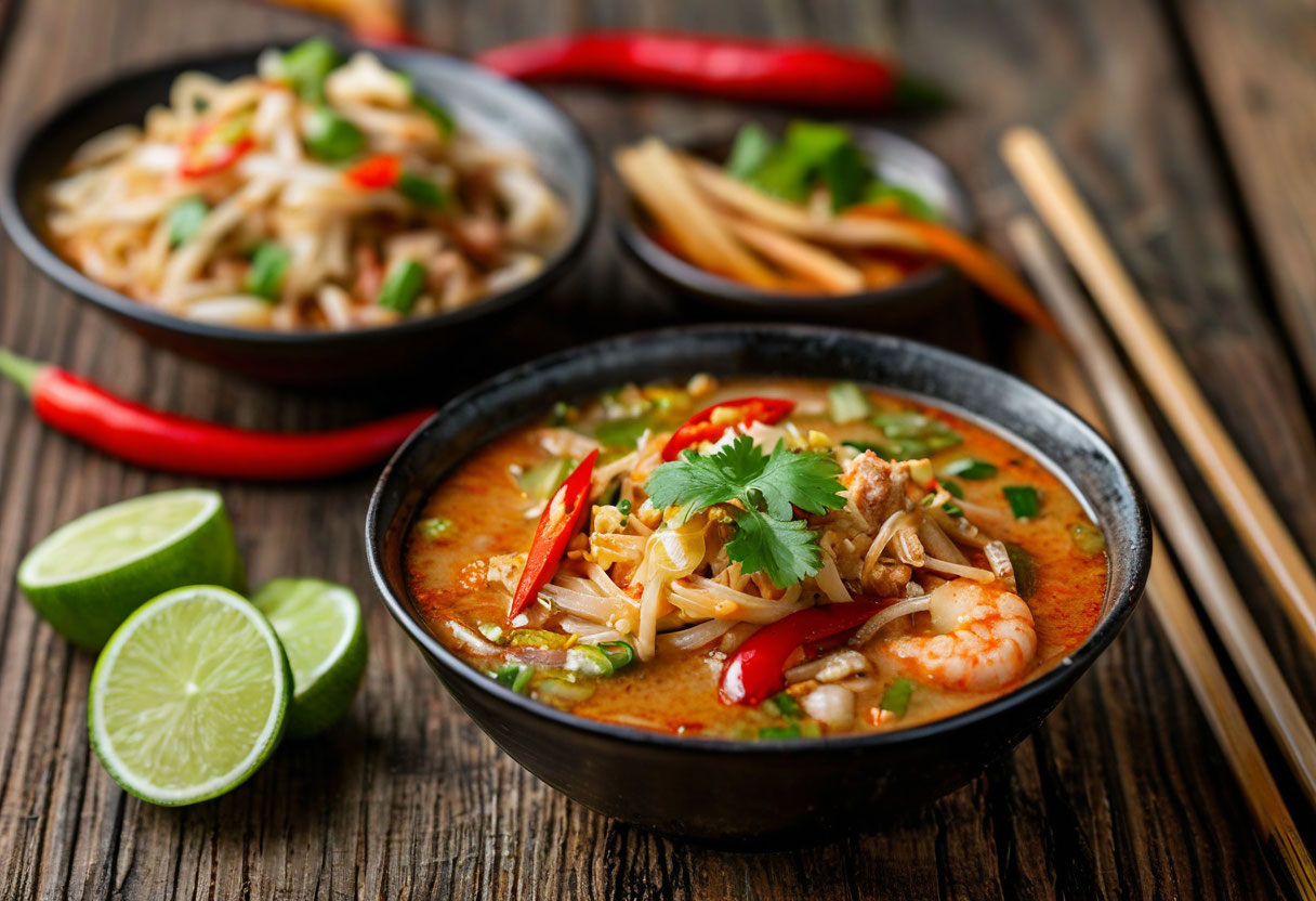 Тайская кухня пад-тай и том-ям уличное кафе Таиланд