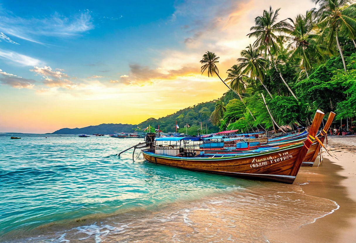 Пляж Патонг Пхукет Таиланд с лодками-лонгтейл и бирюзовой водой
