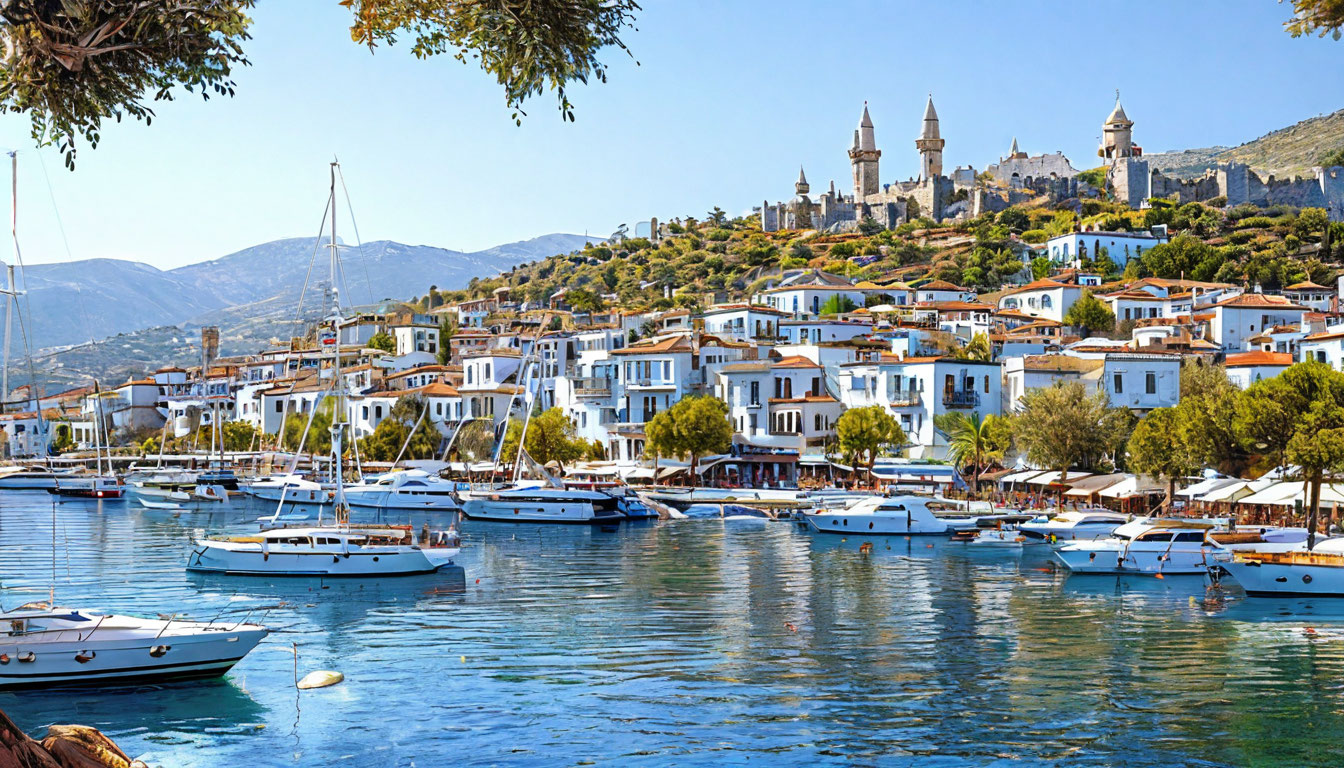 Бодрум белый средиземноморский городок с замком крестоносцев