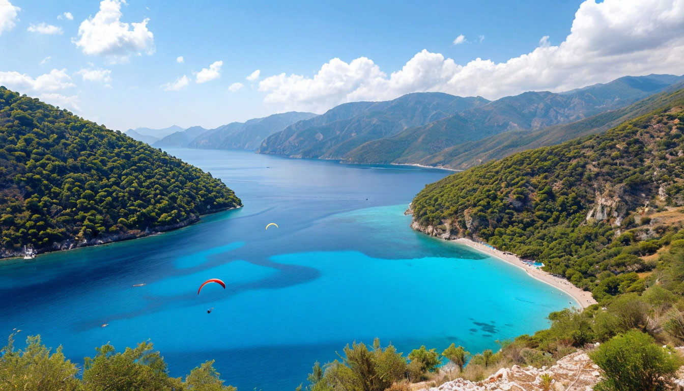 Олюдениз Голубая лагуна Фетхие с парапланеристом и бирюзовой водой