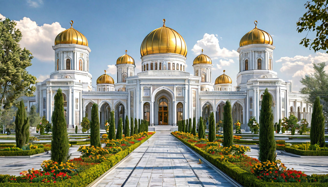 Дворец Туркменбаши Ашхабад, белый мрамор и золотые купола