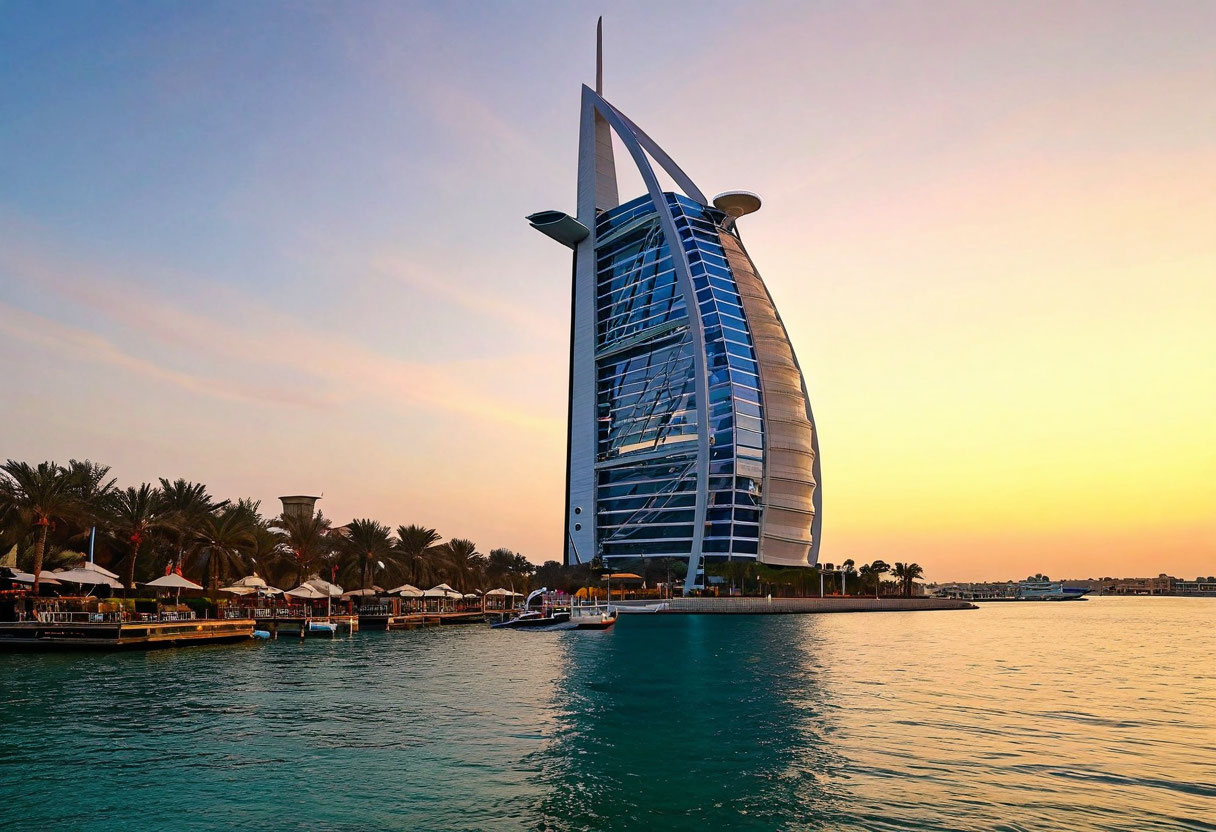Бурдж Аль-Араб Дубай ОАЭ отель в форме паруса на закате
