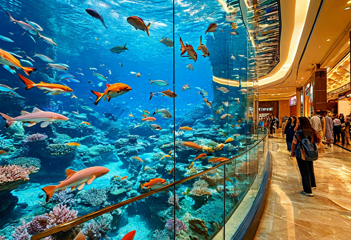 Аквариум Дубай Молл ОАЭ с акулами и тропическими рыбами