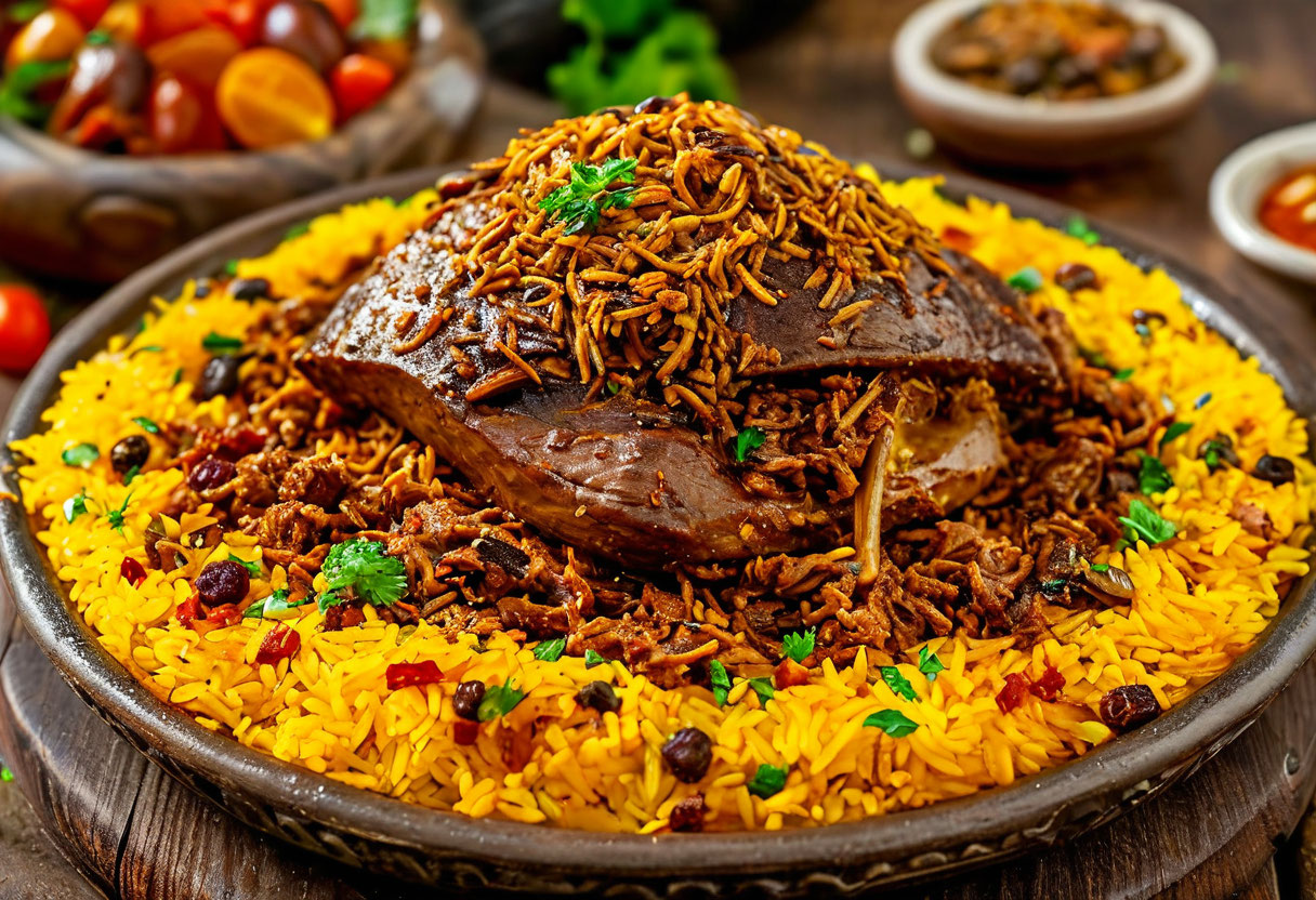 Арабская кухня кабса с ягнёнком и рисом ОАЭ