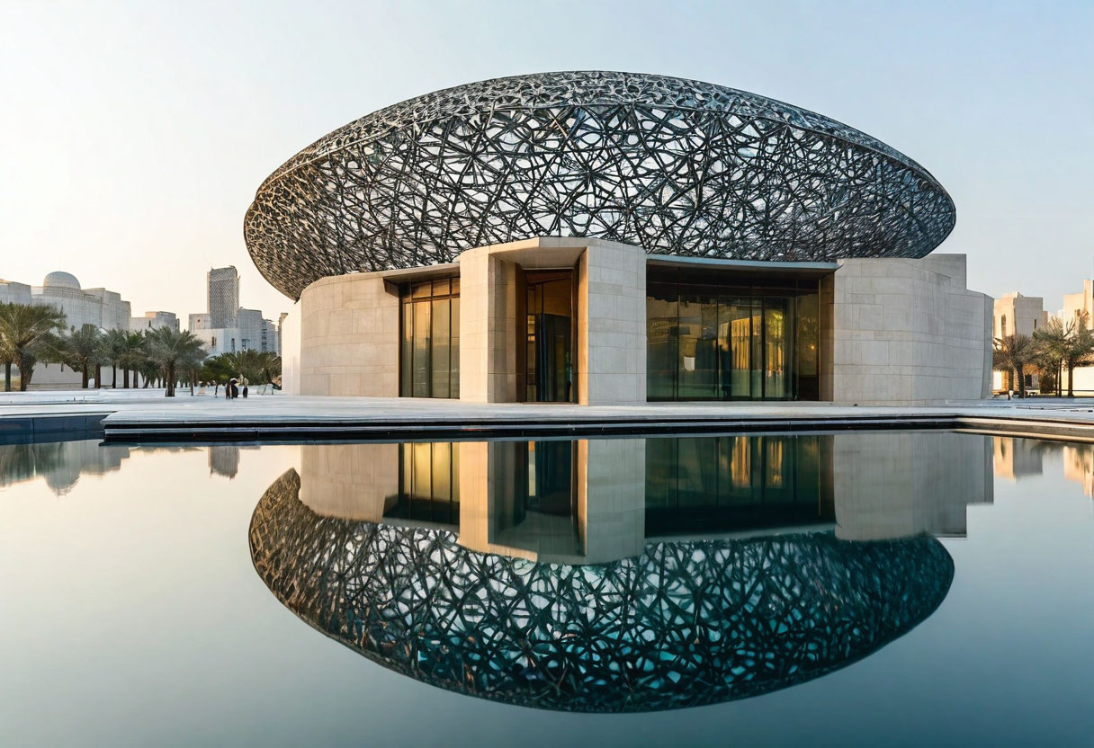 Лувр Абу-Даби ОАЭ музей с геометричным куполом