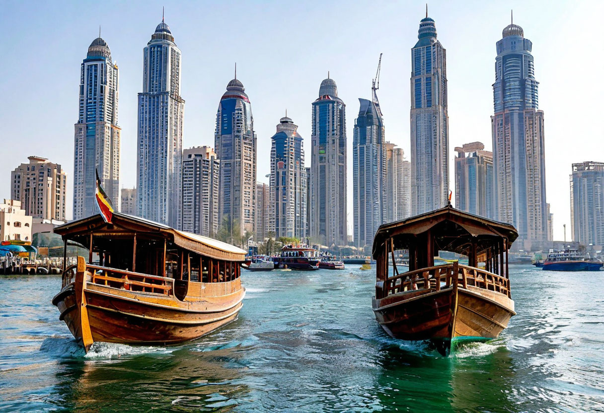 Старый Дубай Крик ОАЭ традиционные лодки абра