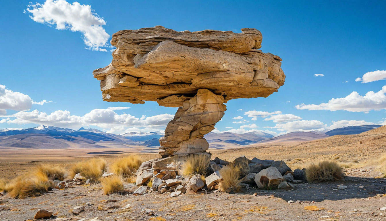 Каменное дерево Арболь-де-Пьедра Боливия, скала в форме дерева в пустыне Альтиплано