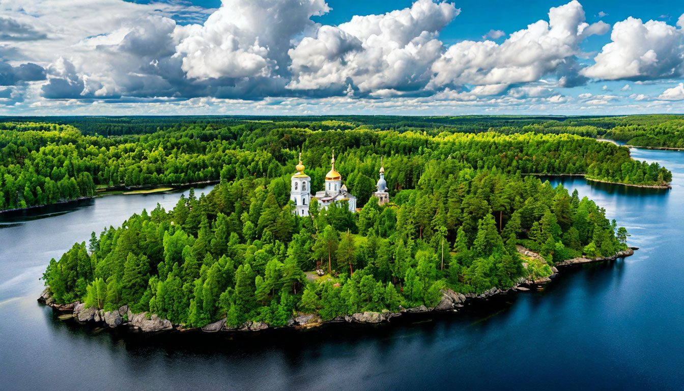 Валаамский архипелаг с высоты острова на Ладожском озере