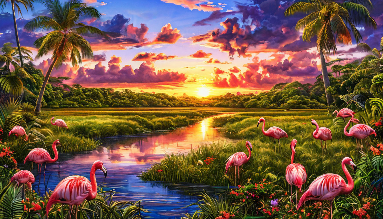 Льяносы Венесуэла, тропические равнины с капибарами и фламинго