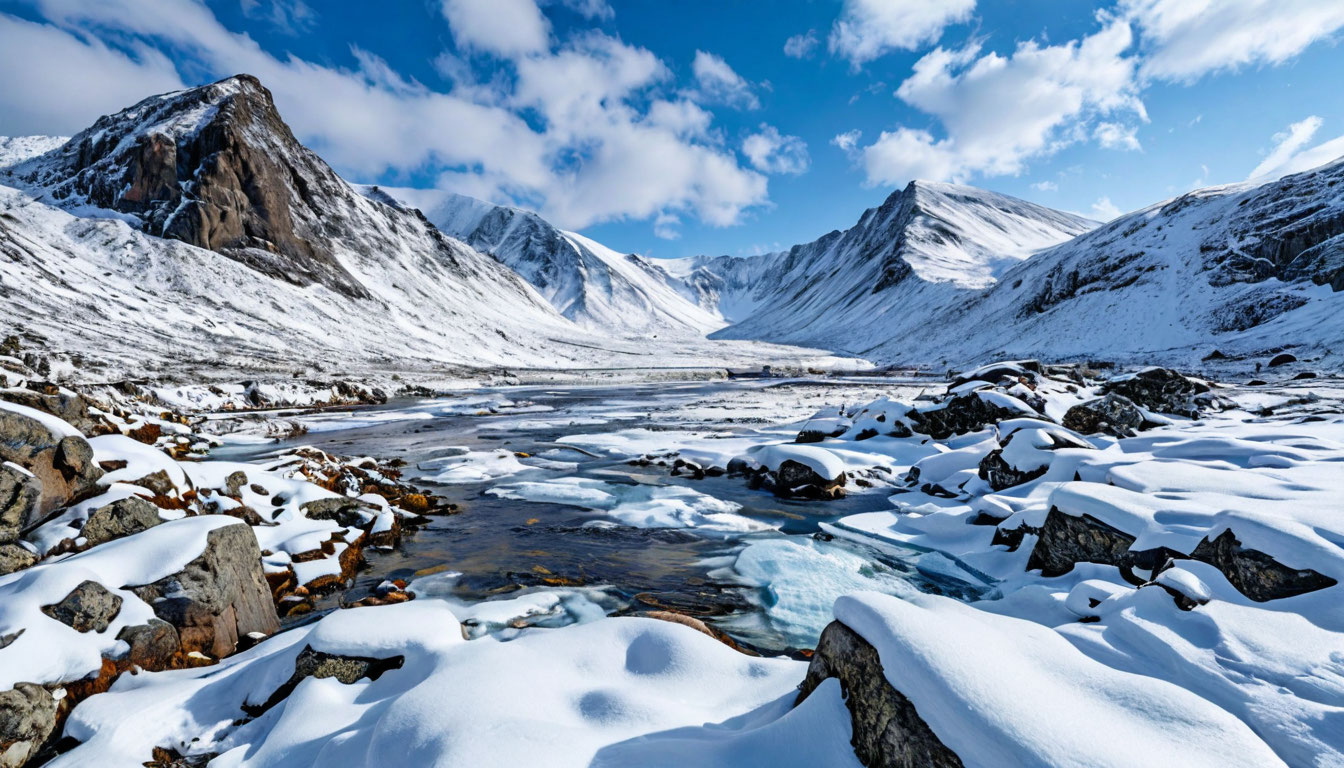 Хибинское плато зимой у горнолыжного курорта Большой Вудъявр: арктическая тундра