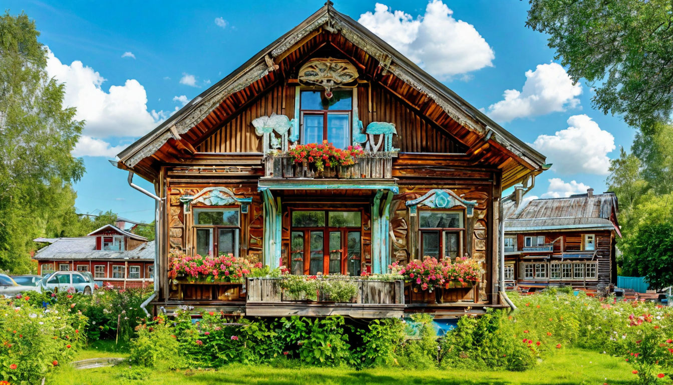 Традиционный русский дом с резными наличниками