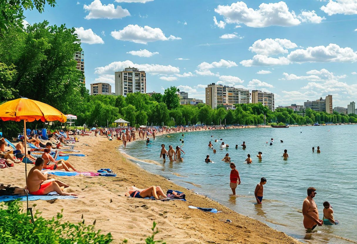 Городской пляж в Уфе летом