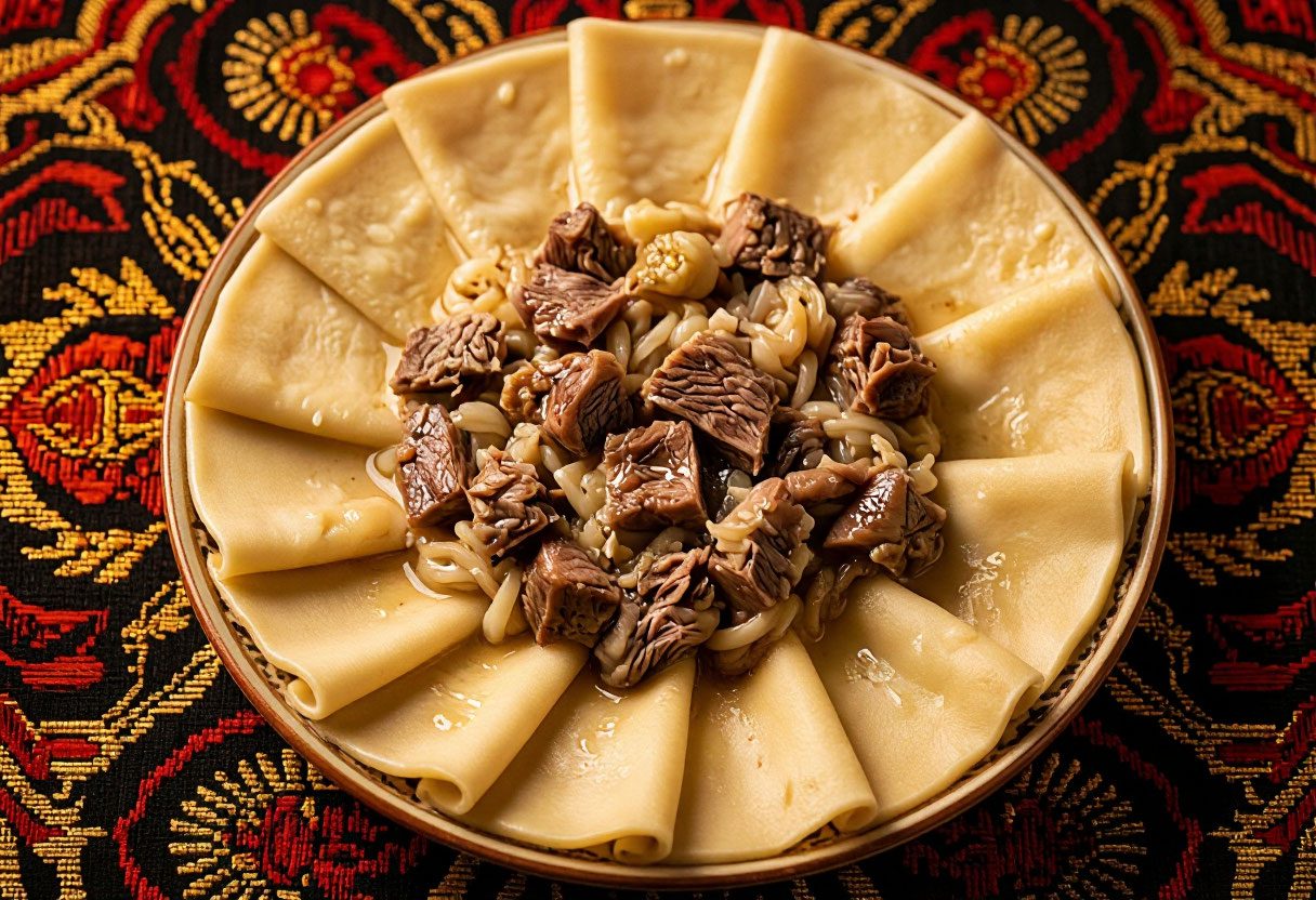Бешбармак с мясом и тестом