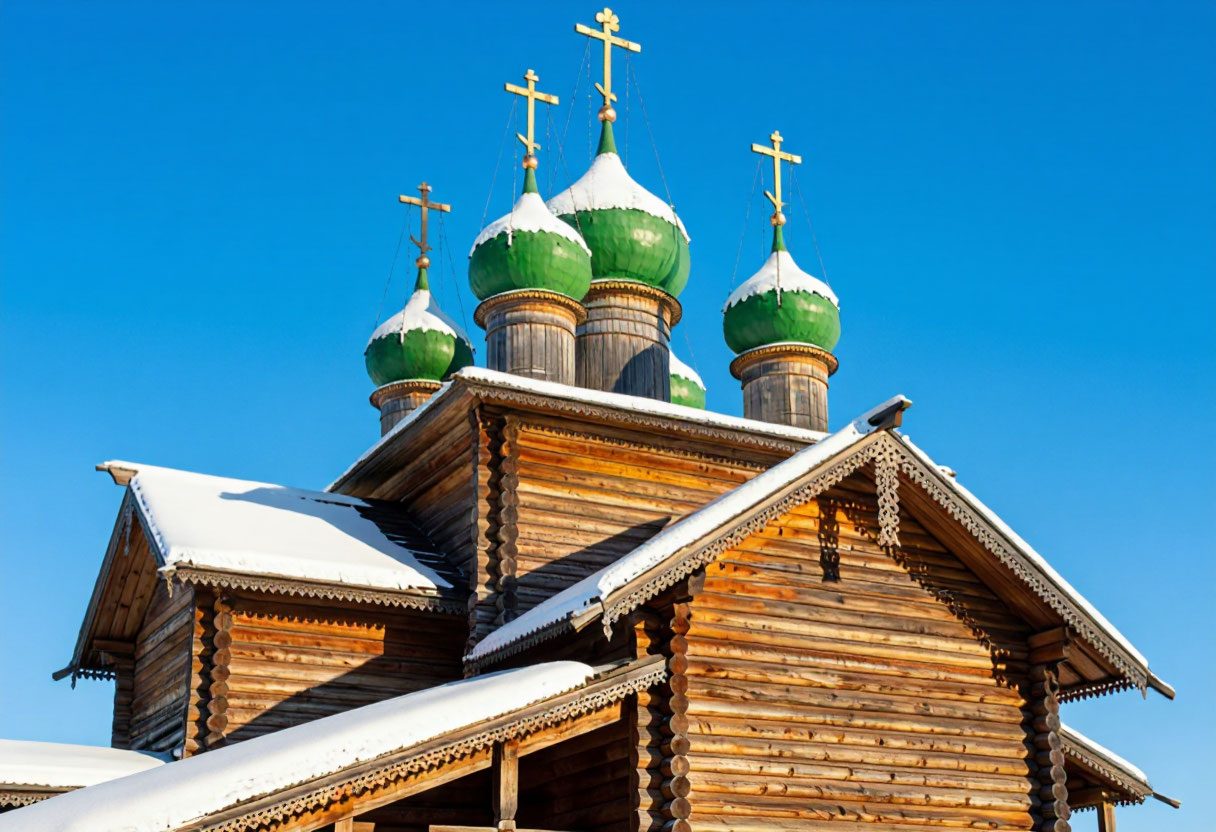 Деревянная церковь в Караколе зимой