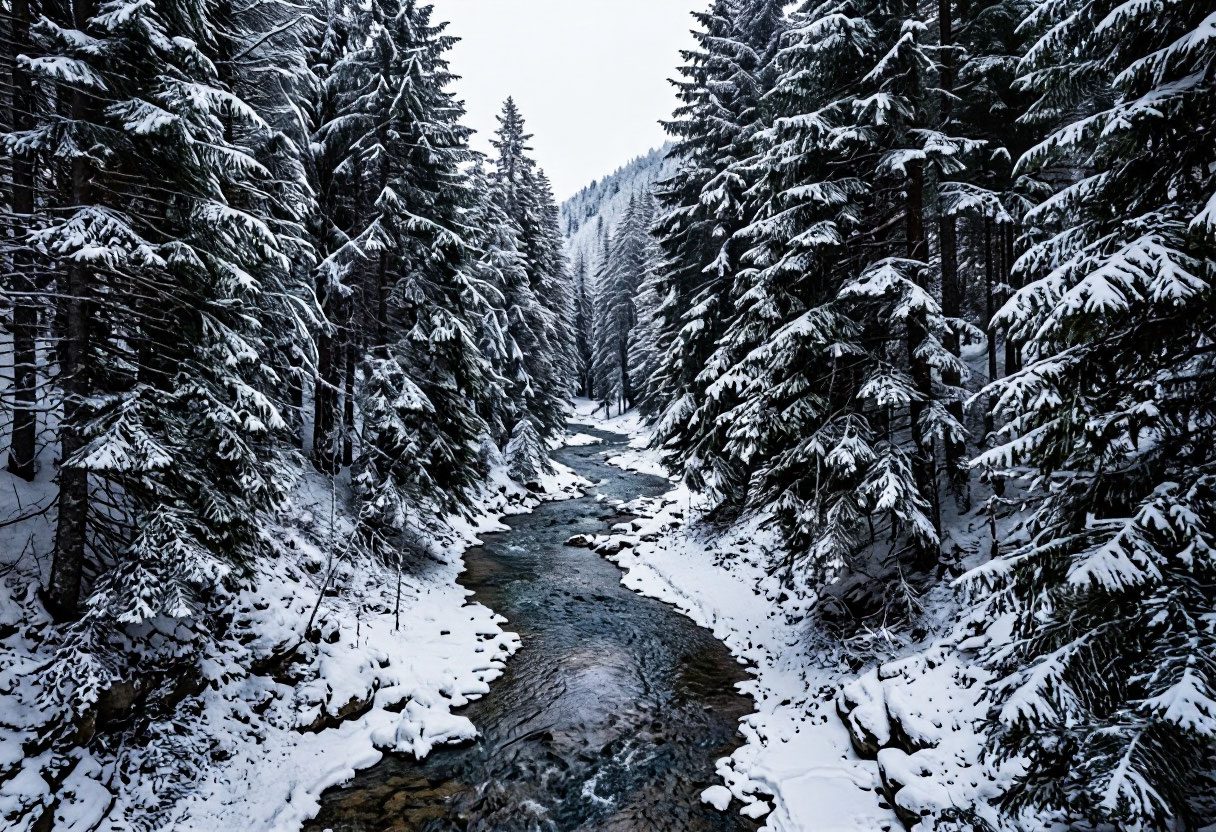 Заснеженное ущелье в предгорьях