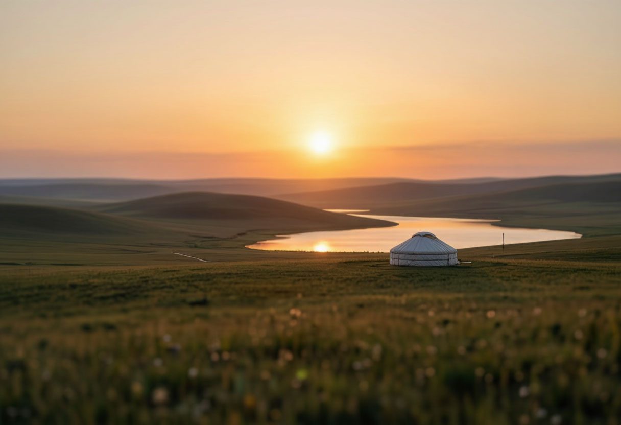 Юрта на закате у Сон-Куля