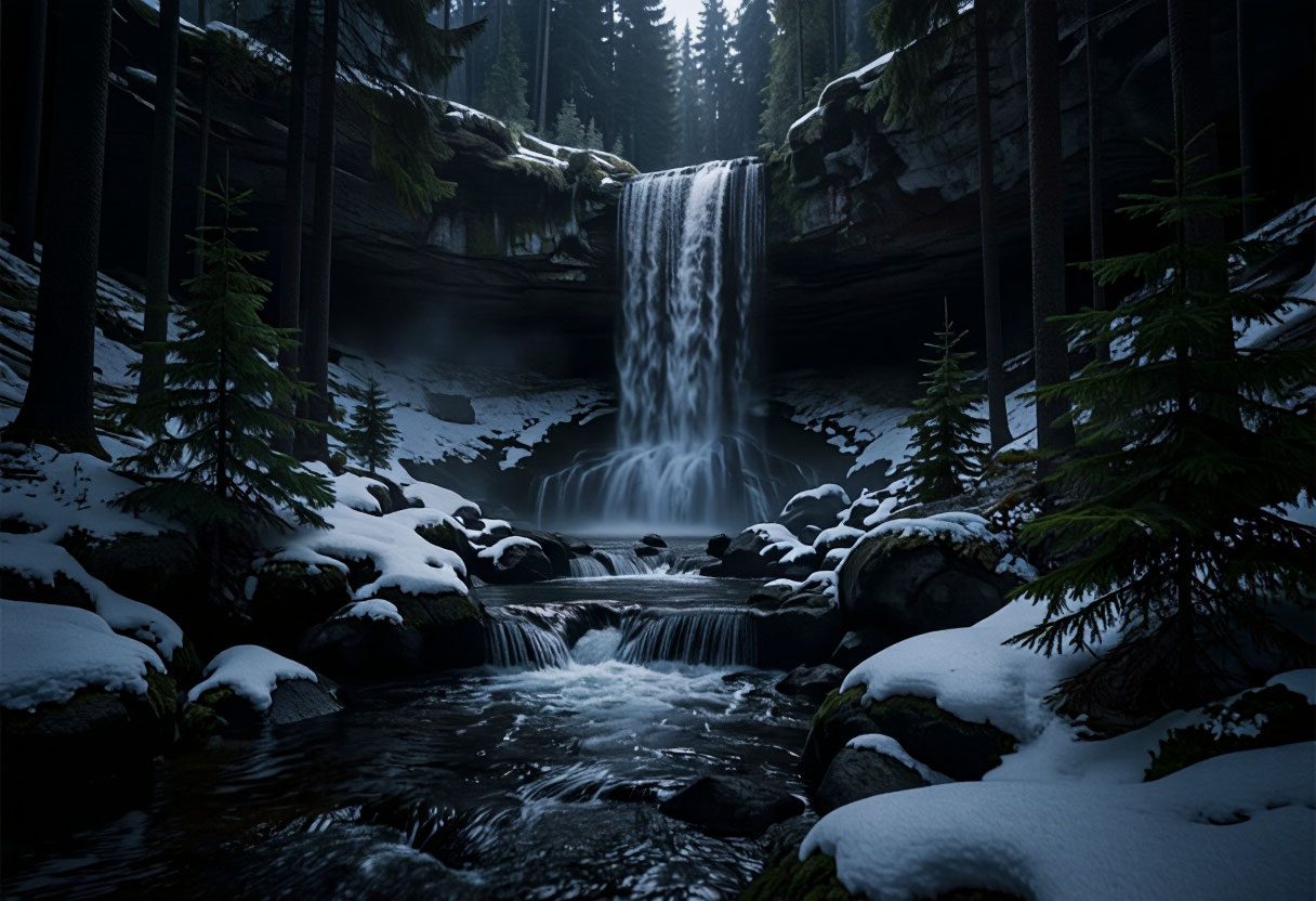 Лесной водопад зимой