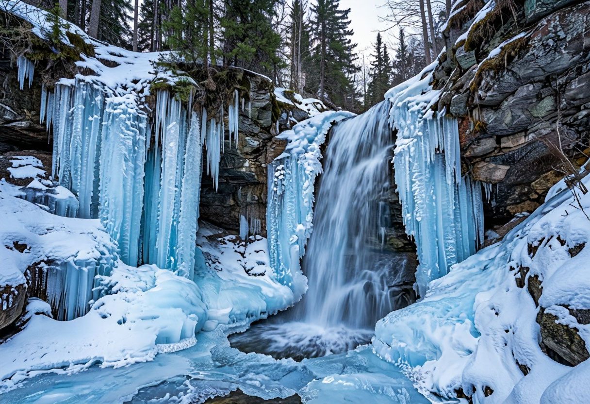Замёрзший водопад в теснине