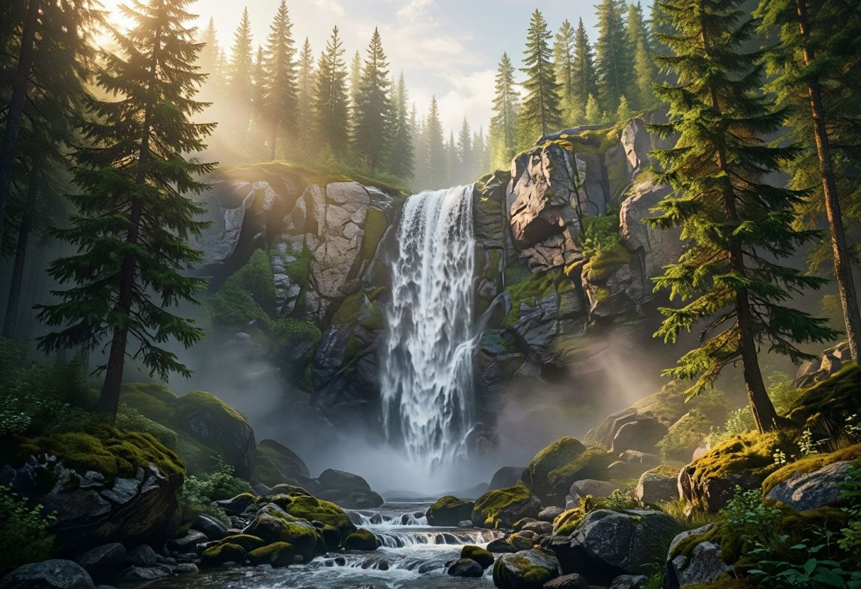 Алибекский водопад летом