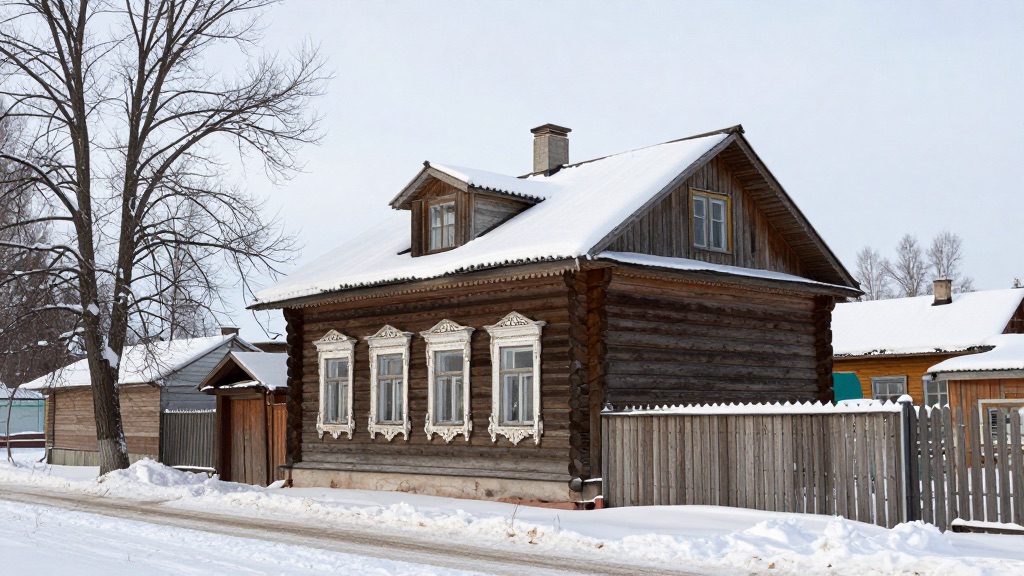 Старинный деревянный дом в Александрове зимой